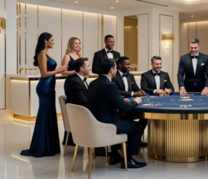 Luxusní kasinový večer s hosty u pokerového stolu